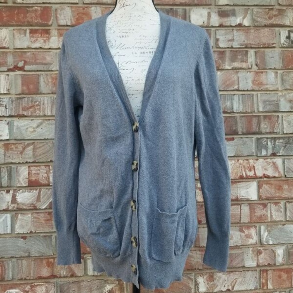 Gray Cardigan with Brown Buttons